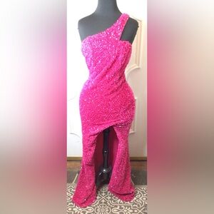 Pink Sequin one shoulder gown Size 12